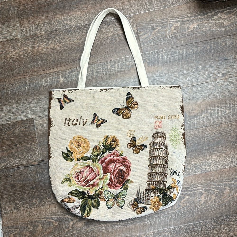 Embroidered Reusable Bag Italy with Butterflies and Flowers